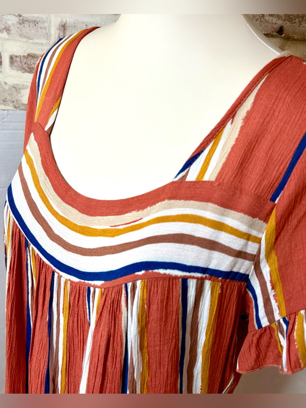 Hailey & Co Rust Stripe Tiered Ruffle Sleeve Midi Dress Women’s Medium NWT - Picture 10 of 13